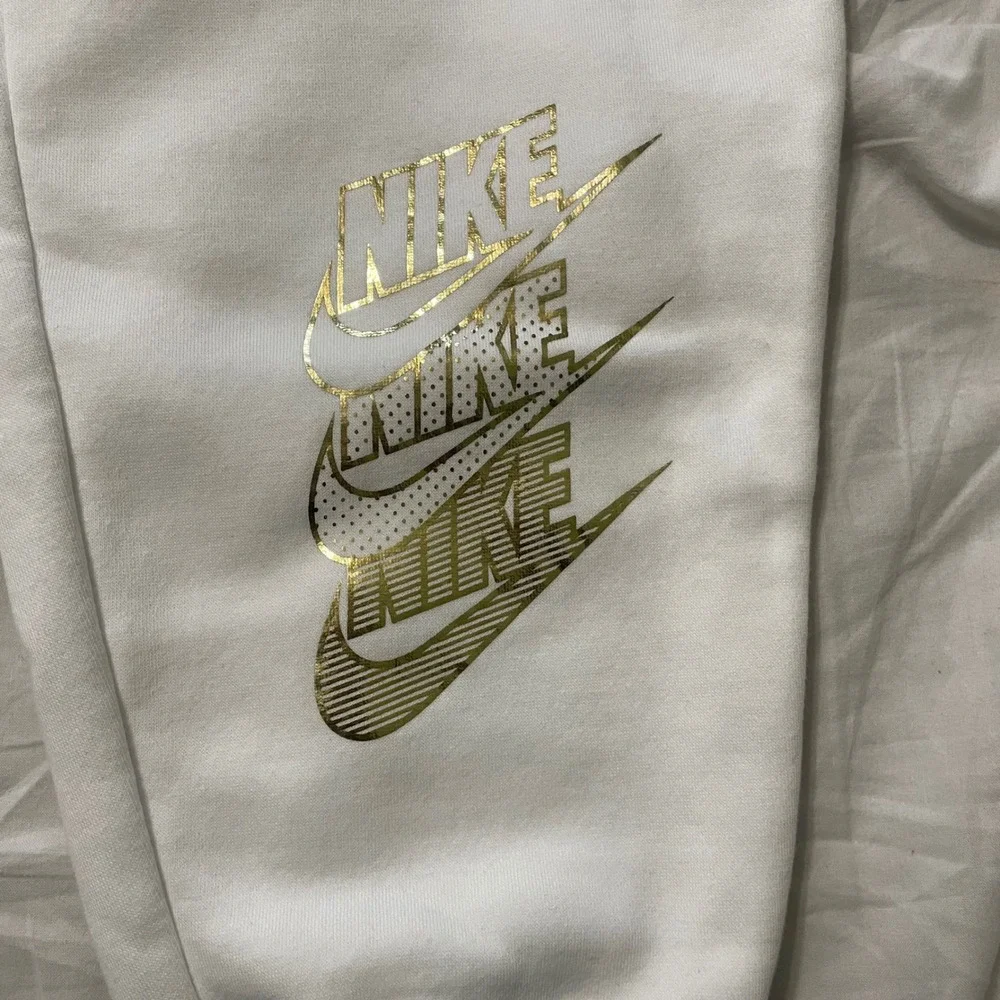 Nike Joggers Womens L White Gold‎ Metallic Sportswear Fleece Sweatpants Logo